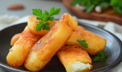 Fried cassava with cream cheese dip