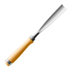 Chisel, carpentry hand tools for woodworking and wood carving. Stand for working with wood. Chisel with wooden handle isolated on transparent background. Realistic 3d Vector illustration.