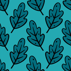 Oak leaves seamless pattern. Vector Scandinavian texture in doodle style. Fall pattern with Autumn leaves. Hand drawn autumn Leaf of willow. Vector illustration in Doodle style.