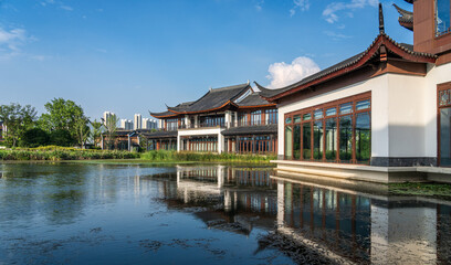 Fototapeta premium Tranquil Waterfront Traditional Chinese Architecture