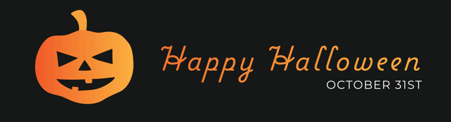 Minimalist Happy Halloween banner background color black. halloween pumpkin orange, vector illustration