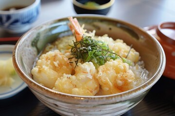 Fried scallop in broth based soup