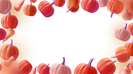 Autumn Harvest Frame with Colorful Pumpkins and Gourds on Transparent Background.