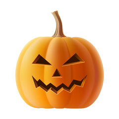 Halloween Pumpkin with Carved Face and Glowing Eyes on Transparent Background.
