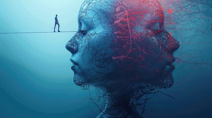 Abstract illustration concept representing mental wellbeing mindfulness depression and anxiety, mens mental health and illness, psychic waves