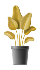 Golden Houseplant in a Black Pot on Transparent Background.