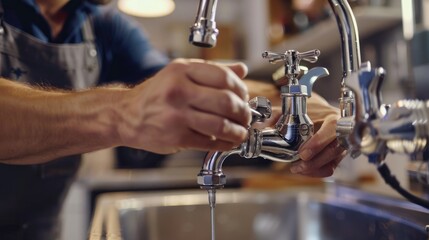picture of one person who is washing hands, repairing faucets, sinks in the kitchen