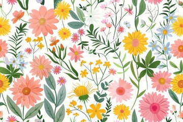 seamless watercolor floral design with orange and yellow flowers on a soft light background