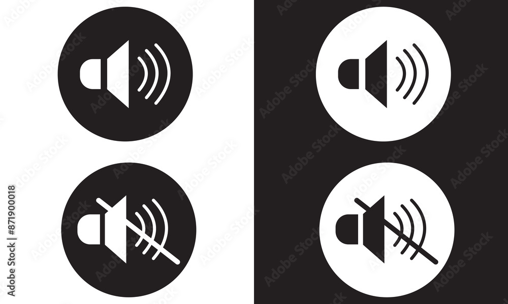 Poster speaker audio icon set. volume voice control on off mute symbol. flat application interface sound si