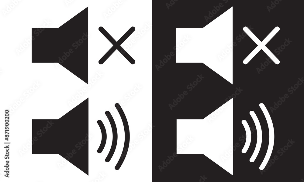 Poster speaker audio icon set. volume voice control on off mute symbol. flat application interface sound si