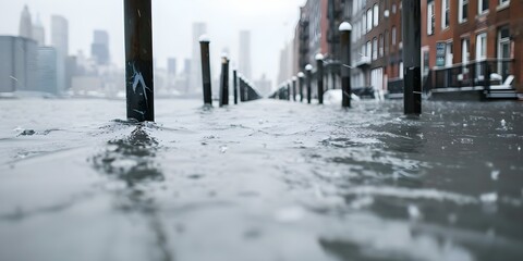 New York experiencing flooding from melting snow due to climate change. Concept Climate Change, Flooding, New York, Melting Snow, Environmental Impact