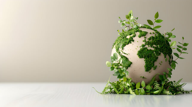 Green globe with plants concept of eco-friendly Earth