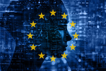 AI act - law regulation of artificial intelligence in europe union. Eu stars and sign