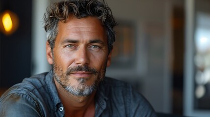 Close Up Portrait of a Middle-Aged Man With Graying Hair and a Goatee