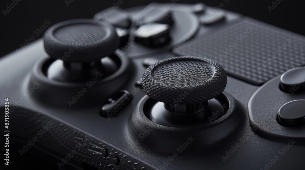 Poster closeup of the analog sticks showing their ability to tilt and rotate in all directions for fluid an