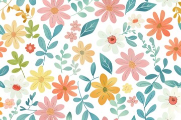Fototapeta premium elegant pattern of orange and yellow flowers in watercolor on light background