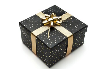 festive christmas or birthday gift box with golden bow isolated on white background