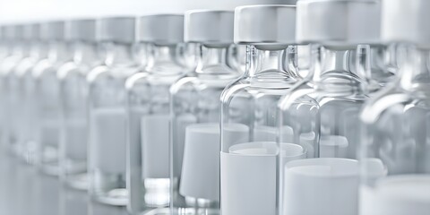 Obraz premium Efficient pharmaceutical packaging with filled vials showcasing healthcare advancement and innovation. Concept Pharmaceutical Packaging, Filled Vials, Healthcare Advancement, Innovation