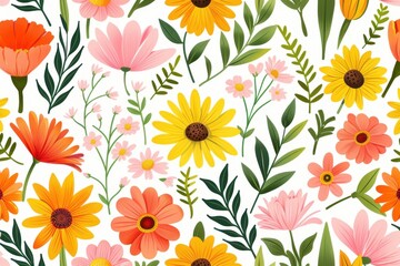 light background adorned with beautiful watercolor floral pattern of orange and yellow flowers