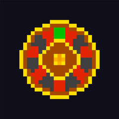 Fototapeta premium Gaming chips 8-bit icon, gaming chips pixel item for game interface, gaming chips game element resource.