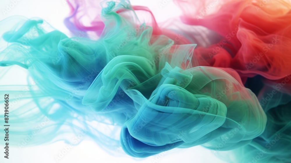 Wall mural wallpaper of blue green and red ink in water,generated with AI. High quality photo