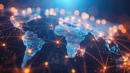 Digital Representation of Earth Encased in a Futuristic Network Grid, Illustrating Global Connectivity and Data Exchange in Outer Space