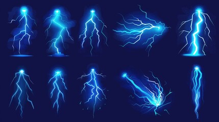 Obraz premium Blue Lightning Bolt Strike Set