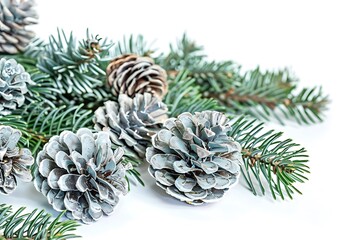 christmas decoration fir or spruce branch isolated on white background