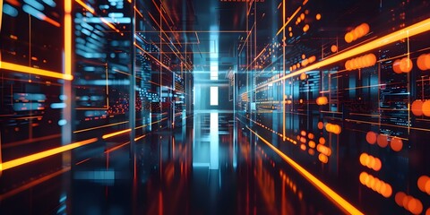 Cuttingedge AI using quantum computing in digital data tunnel. Concept Quantum Computing, AI Technology, Data Tunnel, Cutting-edge Innovation