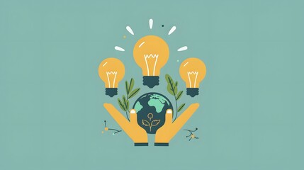 Bright Futures: Youth-Led Energy Conservation Campaign Logo with Light Bulbs, Trees, and Hands Holding Earth
