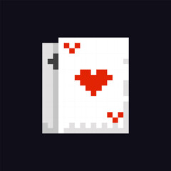 Obraz premium Deck of playing cards 8-bit icon, playing cards pixel item for game interface, playing cards game element resource.