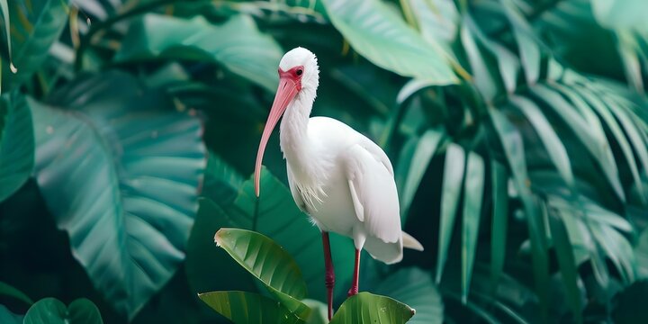 White ibis bird Eudocimus albus found in tropical and subtropical regions of America. Concept Avian Wildlife, Tropical Habitats, White Ibis Species, Subtropical Birds