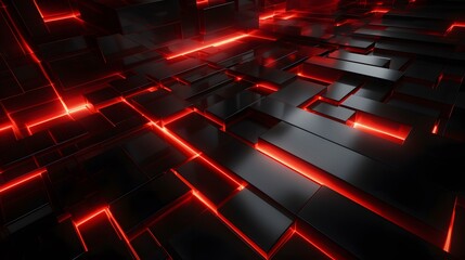 
3d rendering of red and black abstract geometric background. Scene for advertising, technology, showcase, banner, game, sport, cosmetic, business, metaverse. Sci-Fi Illustration. Product display