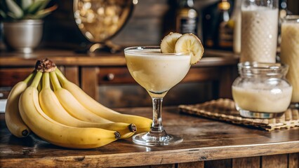 Obraz premium banana daiquiri in glass and bananas.