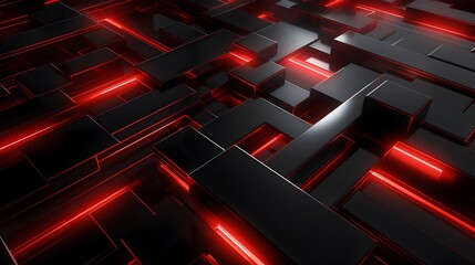 
3d rendering of red and black abstract geometric background. Scene for advertising, technology, showcase, banner, game, sport, cosmetic, business, metaverse. Sci-Fi Illustration. Product display