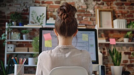 The woman at work desk