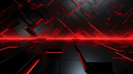 
3d rendering of red and black abstract geometric background. Scene for advertising, technology, showcase, banner, game, sport, cosmetic, business, metaverse. Sci-Fi Illustration. Product display
