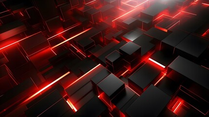 
3d rendering of red and black abstract geometric background. Scene for advertising, technology, showcase, banner, game, sport, cosmetic, business, metaverse. Sci-Fi Illustration. Product display