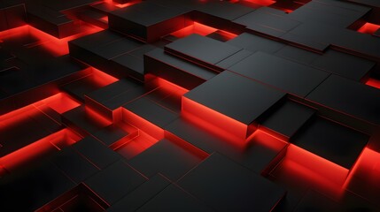 
3d rendering of red and black abstract geometric background. Scene for advertising, technology, showcase, banner, game, sport, cosmetic, business, metaverse. Sci-Fi Illustration. Product display