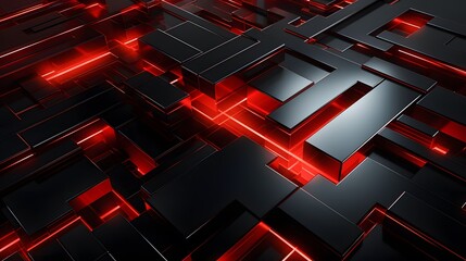 
3d rendering of red and black abstract geometric background. Scene for advertising, technology, showcase, banner, game, sport, cosmetic, business, metaverse. Sci-Fi Illustration. Product display