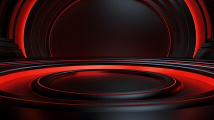 
3d rendering of red and black abstract geometric background. Scene for advertising, technology, showcase, banner, game, sport, cosmetic, business, metaverse. Sci-Fi Illustration. Product display