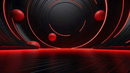 
3d rendering of red and black abstract geometric background. Scene for advertising, technology, showcase, banner, game, sport, cosmetic, business, metaverse. Sci-Fi Illustration. Product display