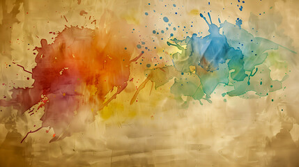 Fototapeta premium Vibrant Watercolor Splashes on Beige Background