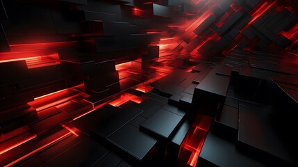 
3d rendering of red and black abstract geometric background. Scene for advertising, technology, showcase, banner, game, sport, cosmetic, business, metaverse. Sci-Fi Illustration. Product display