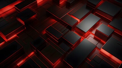 
3d rendering of red and black abstract geometric background. Scene for advertising, technology, showcase, banner, game, sport, cosmetic, business, metaverse. Sci-Fi Illustration. Product display
