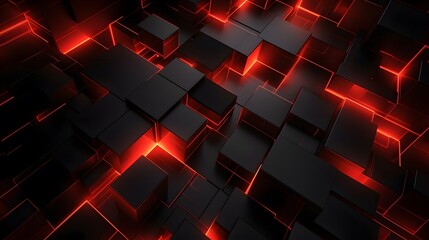 
3d rendering of red and black abstract geometric background. Scene for advertising, technology, showcase, banner, game, sport, cosmetic, business, metaverse. Sci-Fi Illustration. Product display