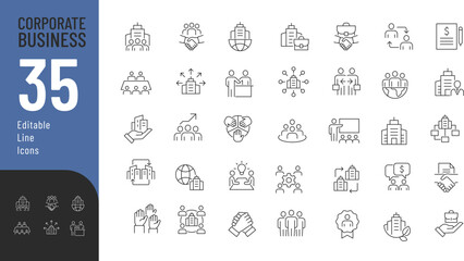 Corporate Business  Line Editable Icons set. Vector illustration in modern thin line style of business related icons: management, corporation, partnership, and more. 