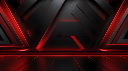 Obraz premium 3d rendering of red and black abstract geometric background. Scene for advertising, technology, showcase, banner, game, sport, cosmetic, business, metaverse. Sci-Fi Illustration. Product display