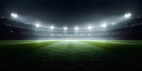 Nighttime view of modern cricket stadium with fans part of sports complex. Concept Modern Cricket Stadium, Nighttime View, Sports Complex, Fans, Spectator Experience