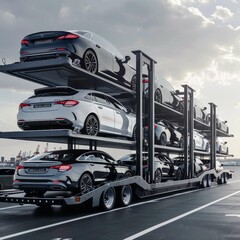 Multiple New Cars Being Transported on a Car Hauler Truck